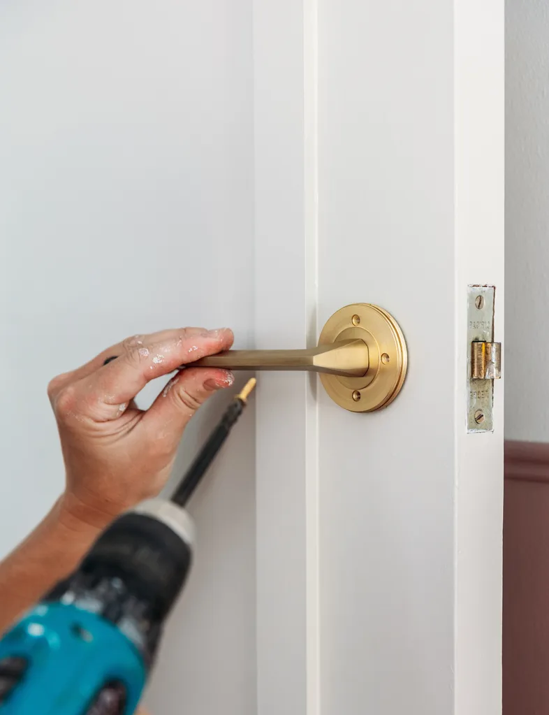 Attach new hardware to interior door