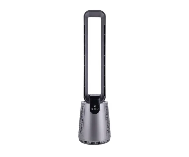 Grey tower cooling fan against a white background