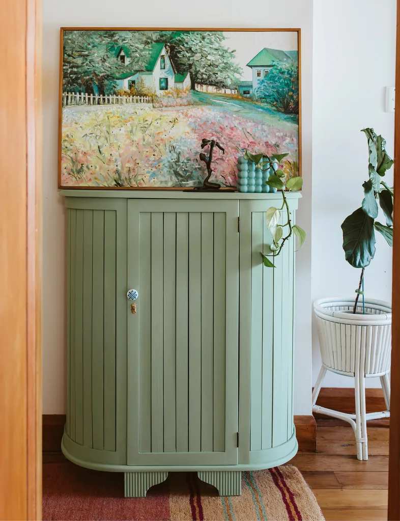 The same green paint shade was used to upcycle an old cabinet