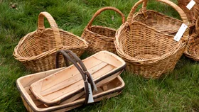 Trugs and baskets on a lawn