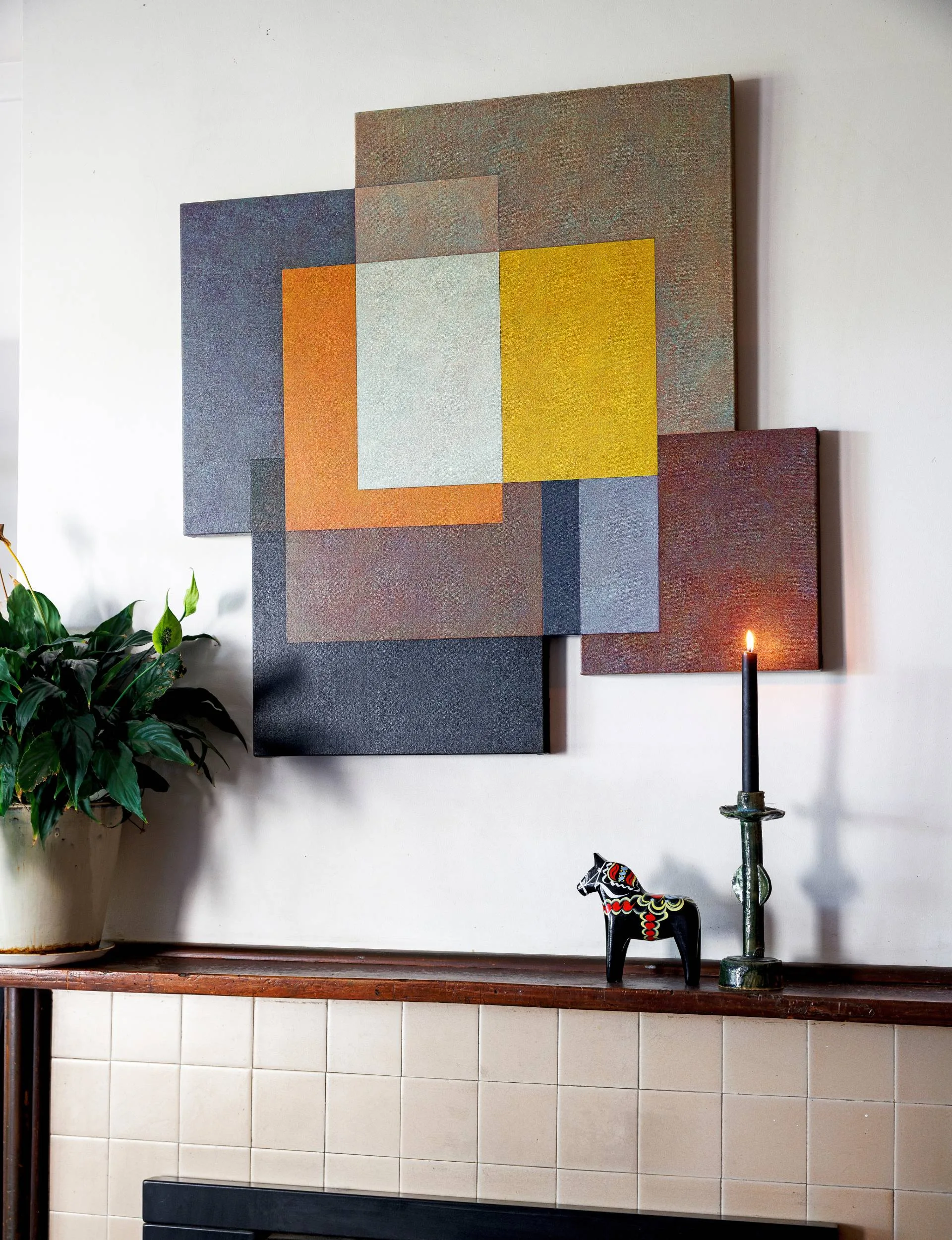 Artwork hanging above the fireplace in Reb Fountain's home