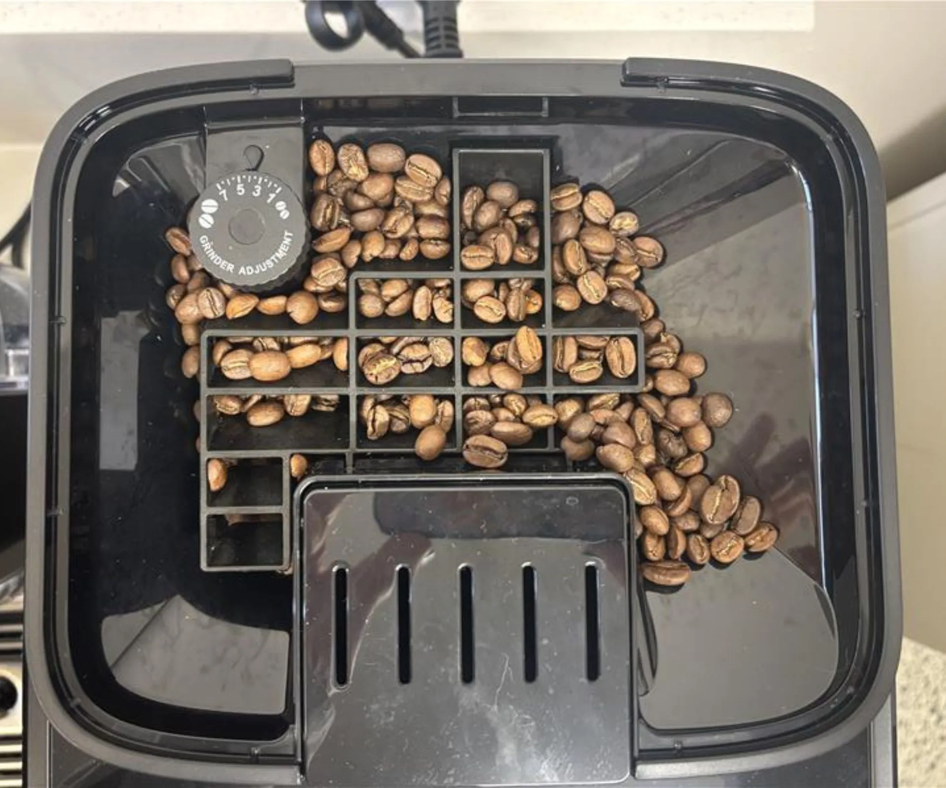 The bean hopper in the De’Longhi Magnifica Evo Next