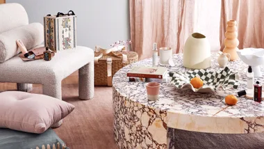 homewares on coffee table and armchair