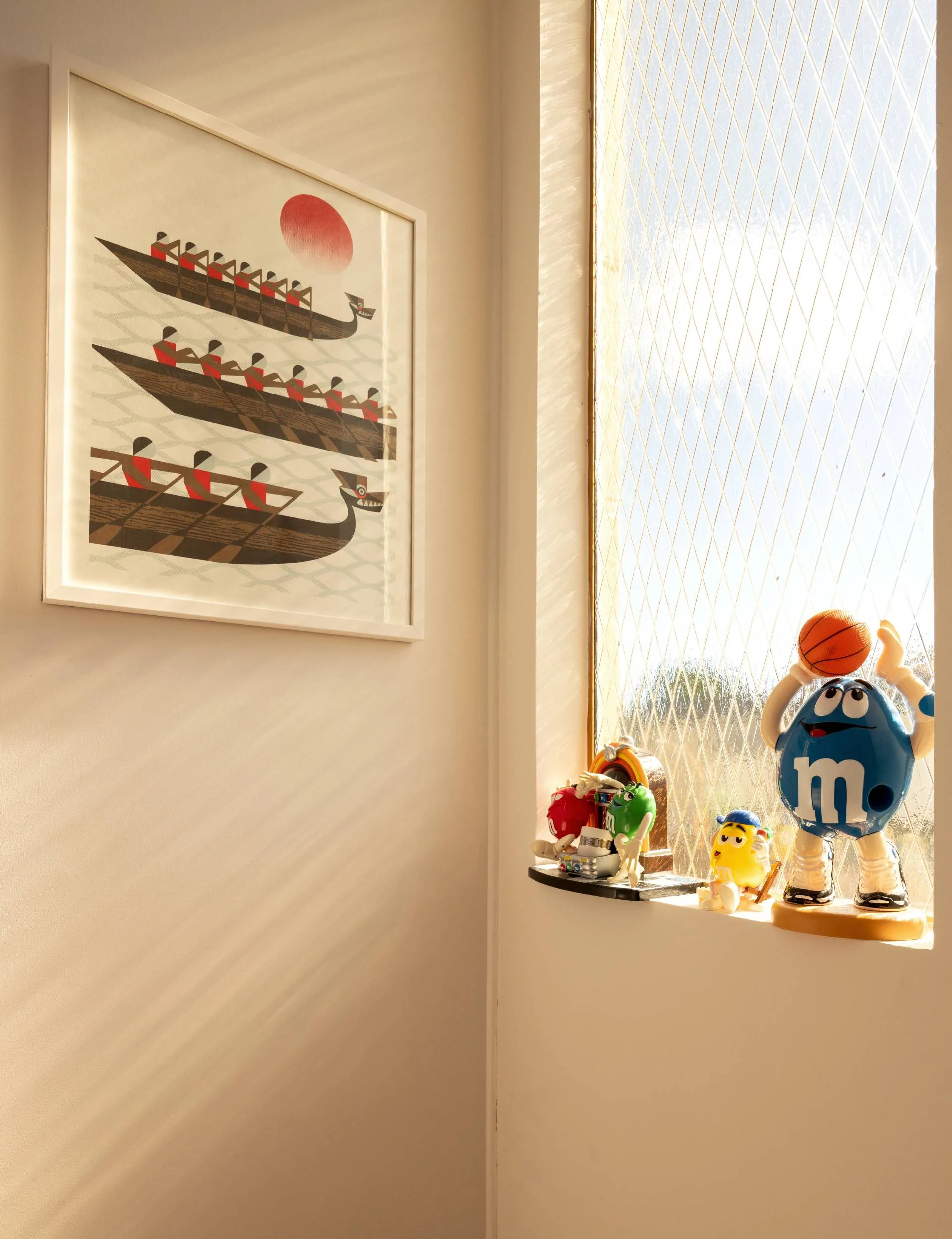 M&M figurines on a windowsill