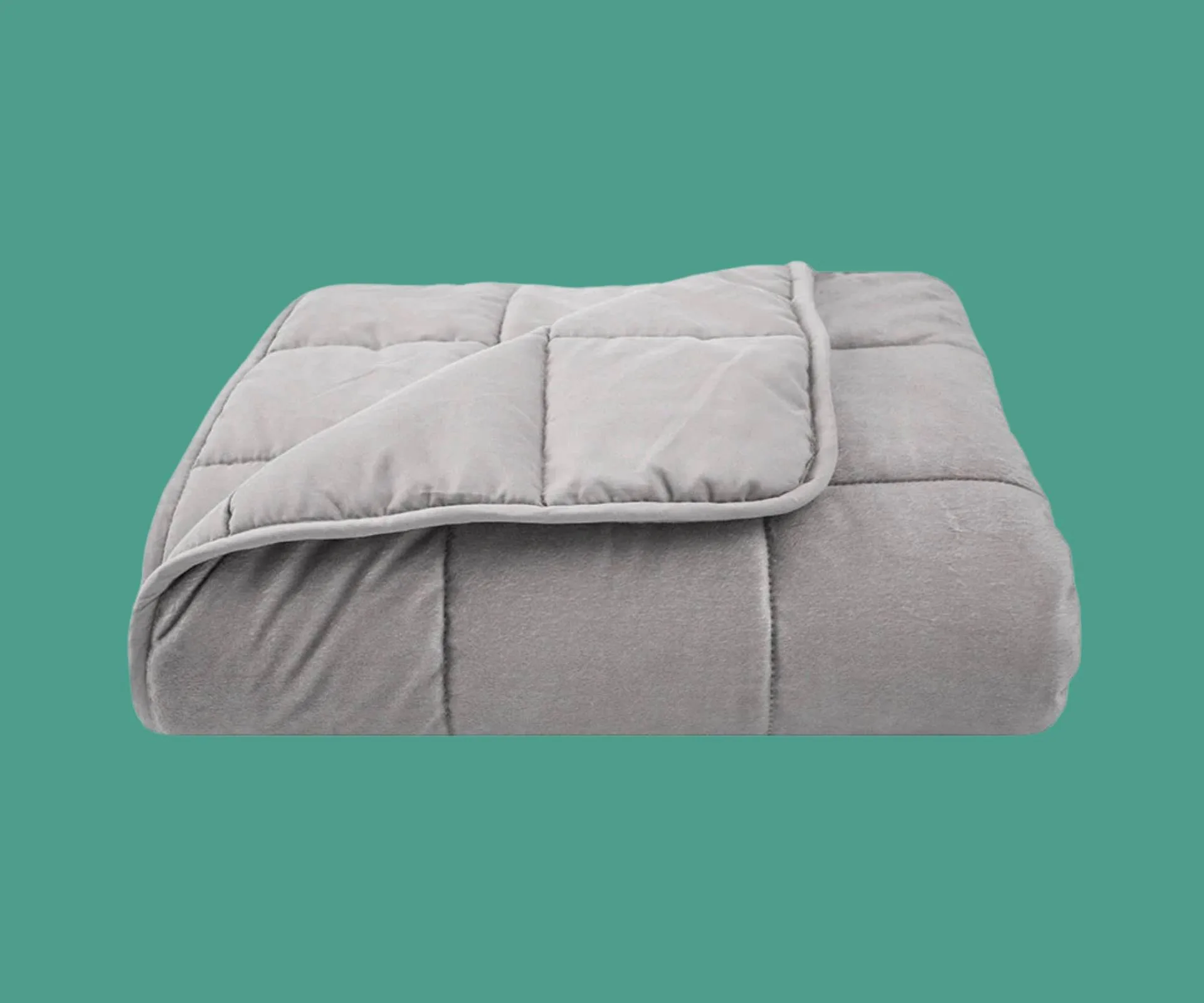 soft grey weighted blanket folded up