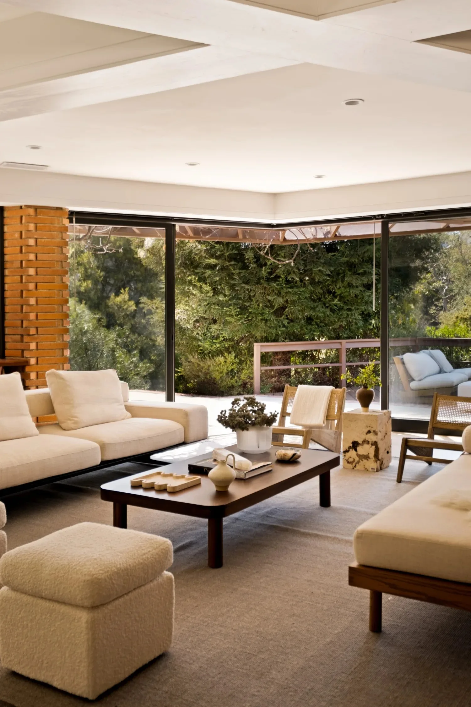 A view of Diane Keaton's living room and out to the deck. 