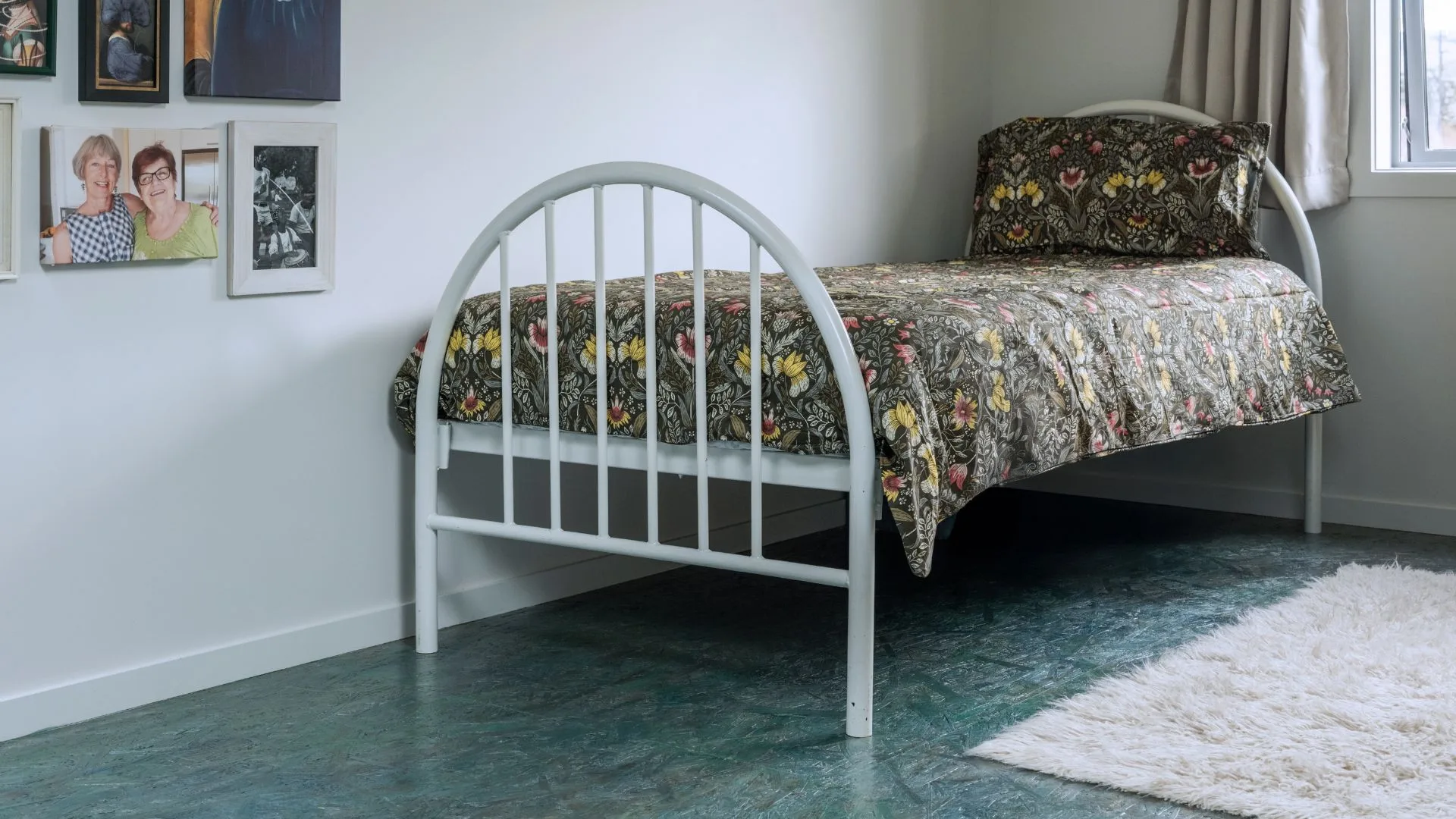 The pāua-inspired floor in this Pourerere Beach bach