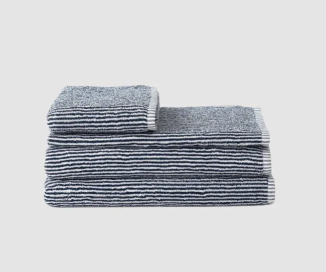 Blue and white striped towel set