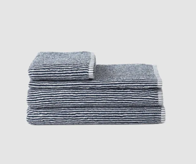 Blue and white striped towel set