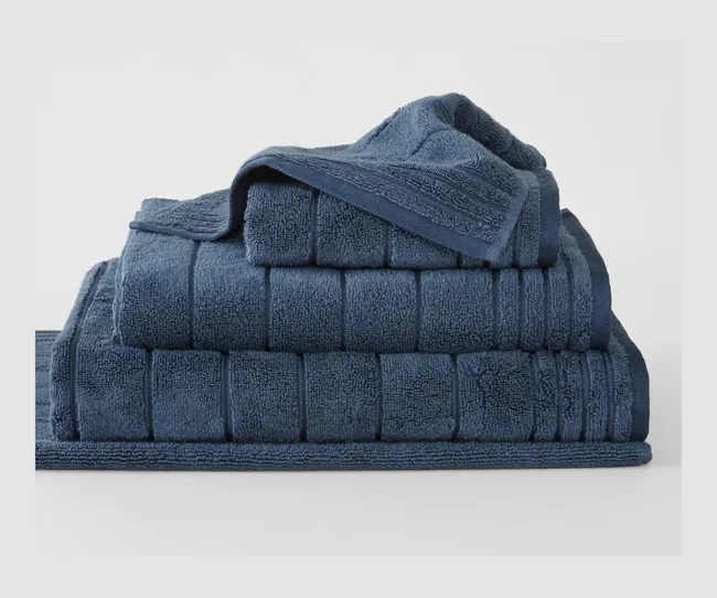 A set of blue bath towels