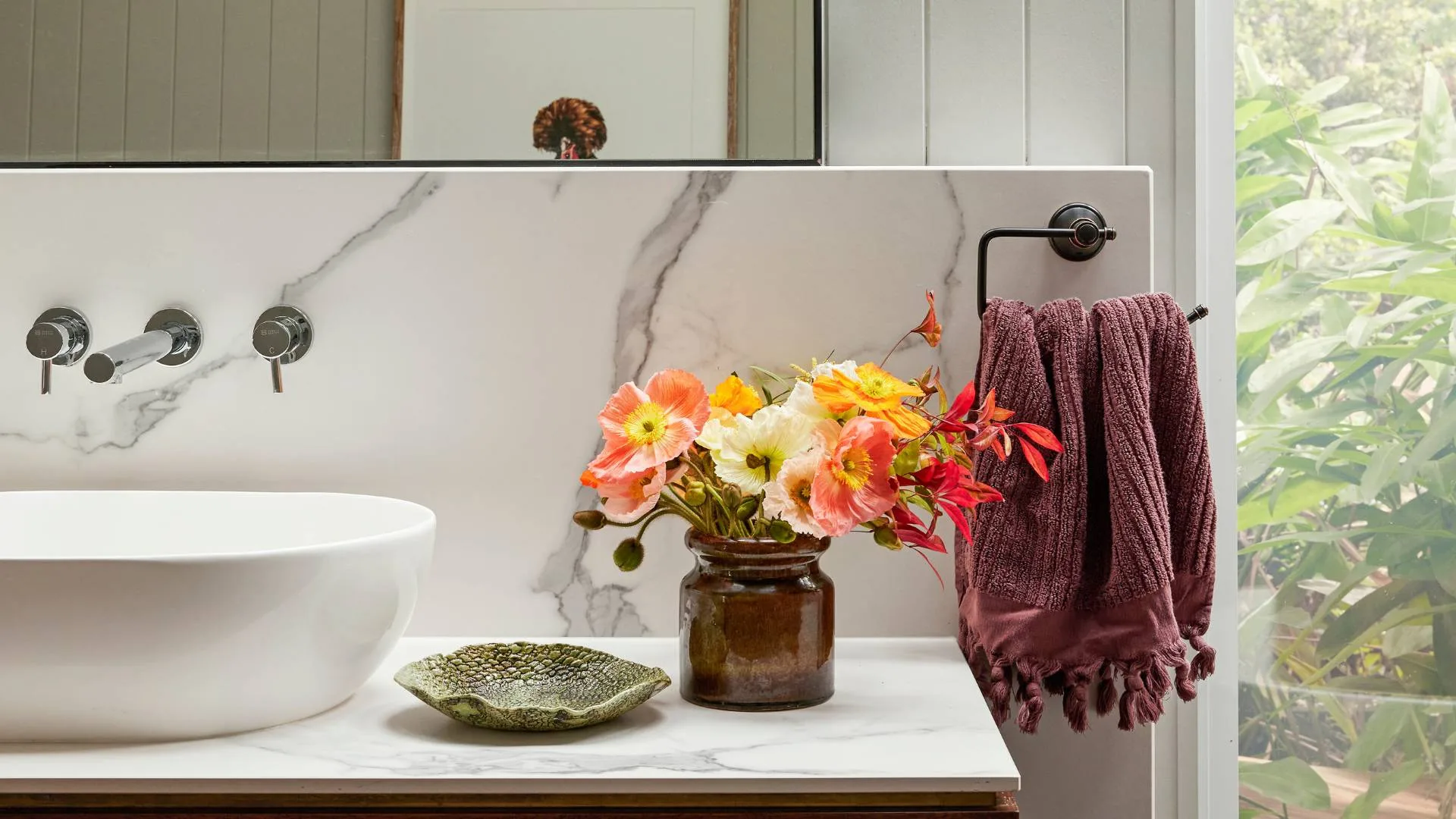 Icelandic poppies on a bathroom vanity