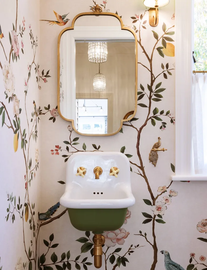 green sink with painted walls