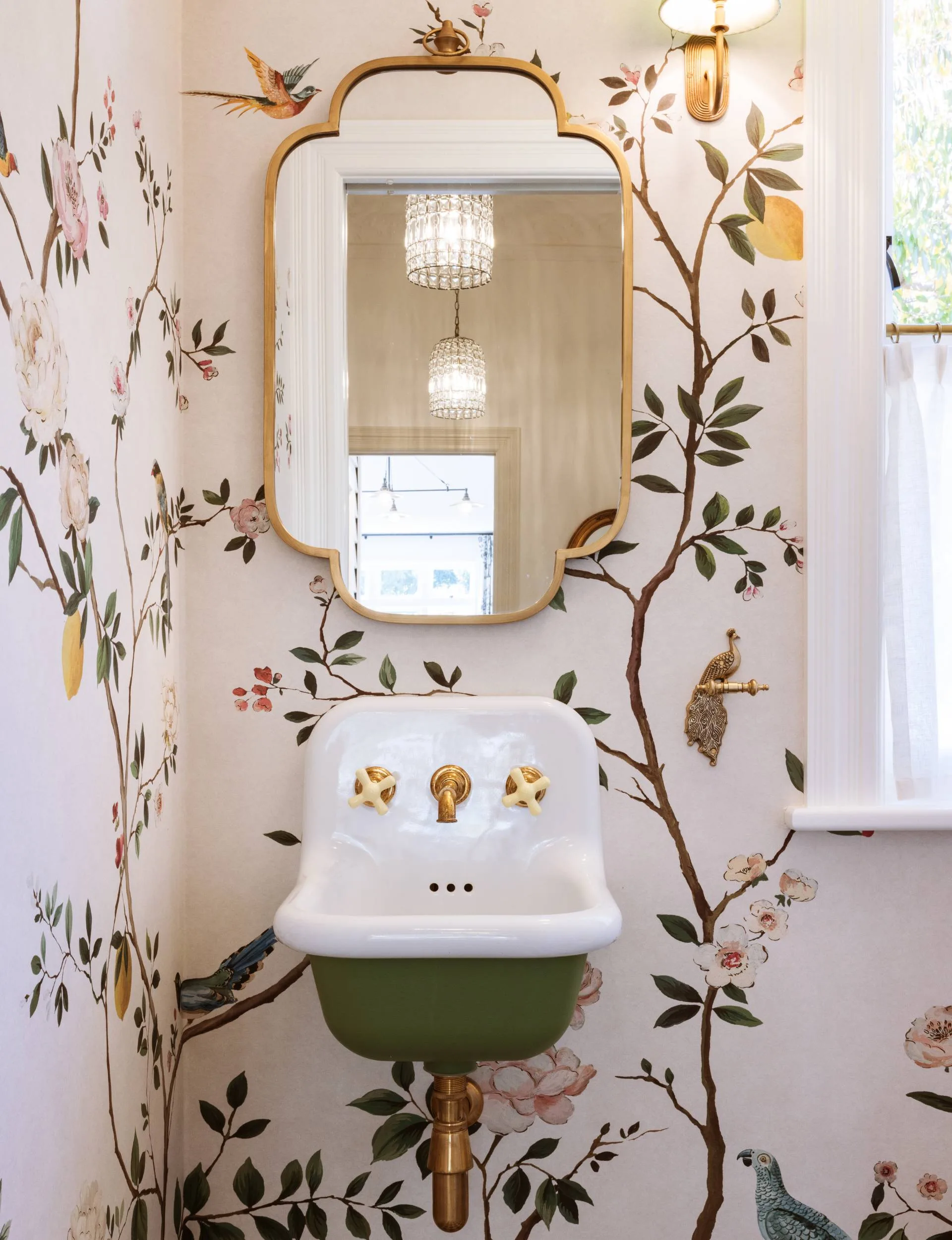 green sink with painted walls