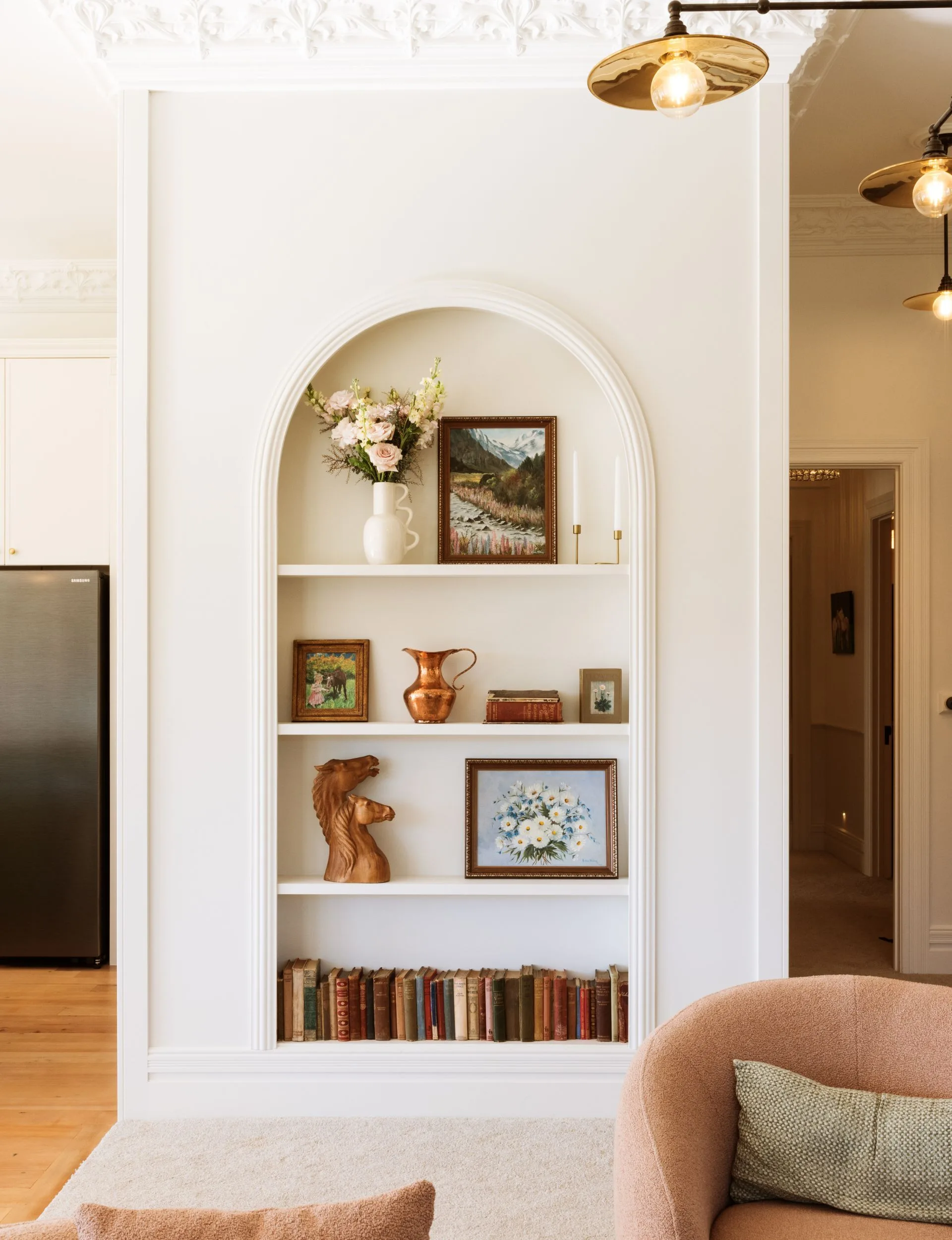 book shelf with decor
