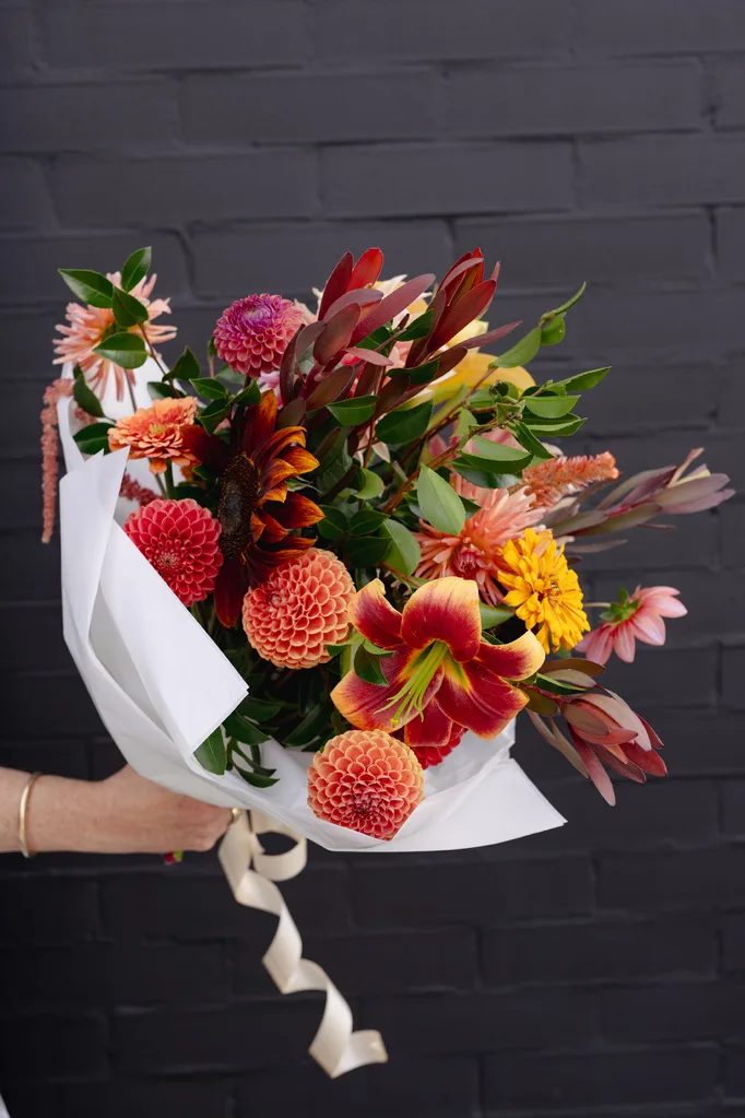 A bouquet of dahlias and other flowers