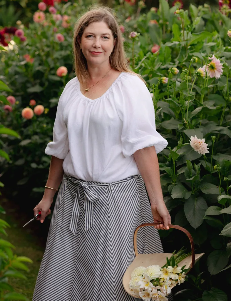 Madeleine Lambert with her boom boom white dahlias