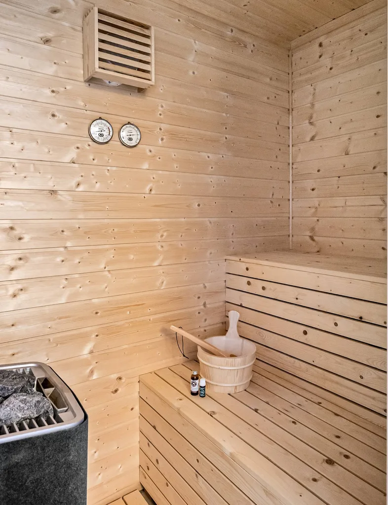 The interior of a sauna