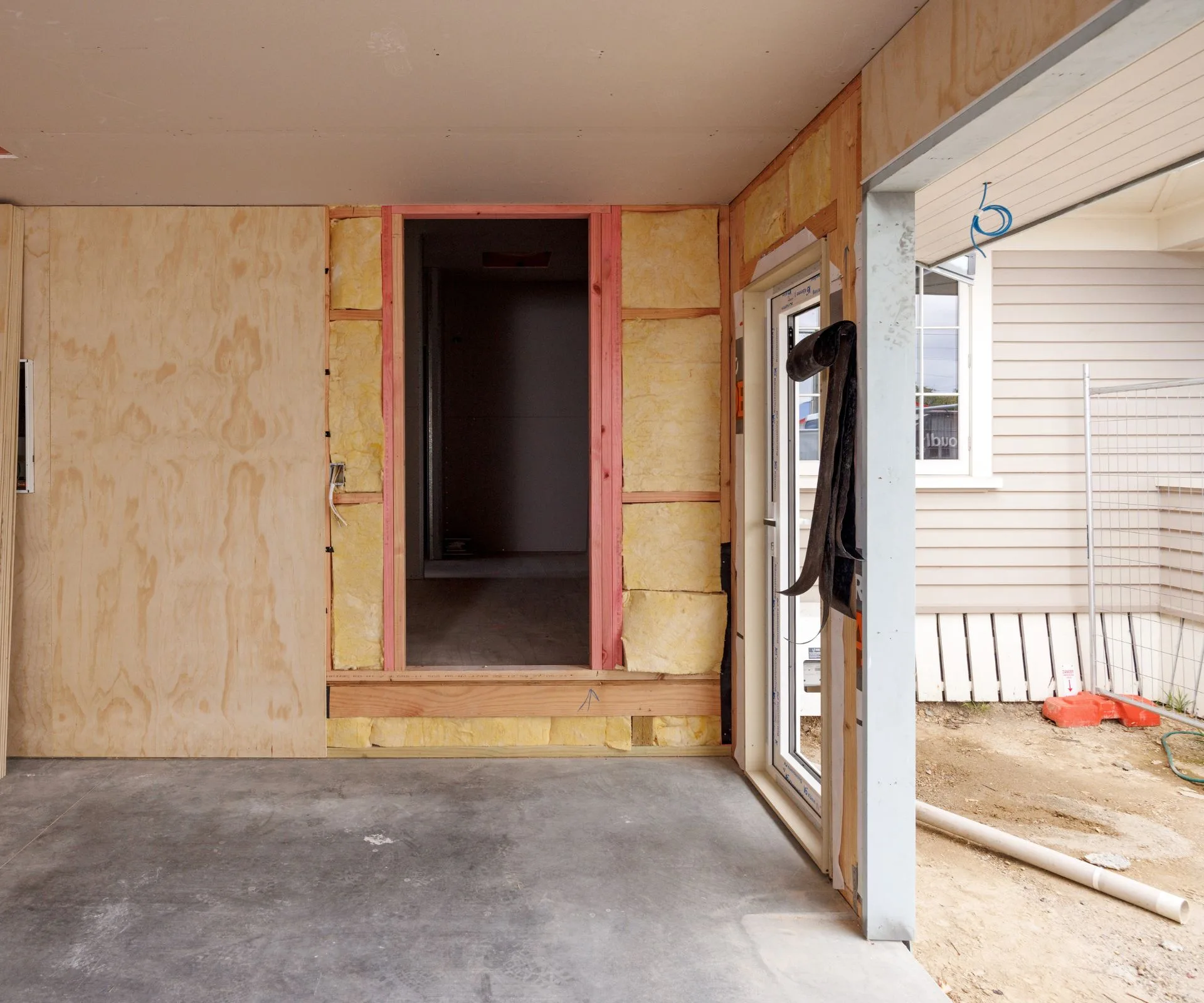 Inside the old garage being converted into a two-bedroom guest suite
