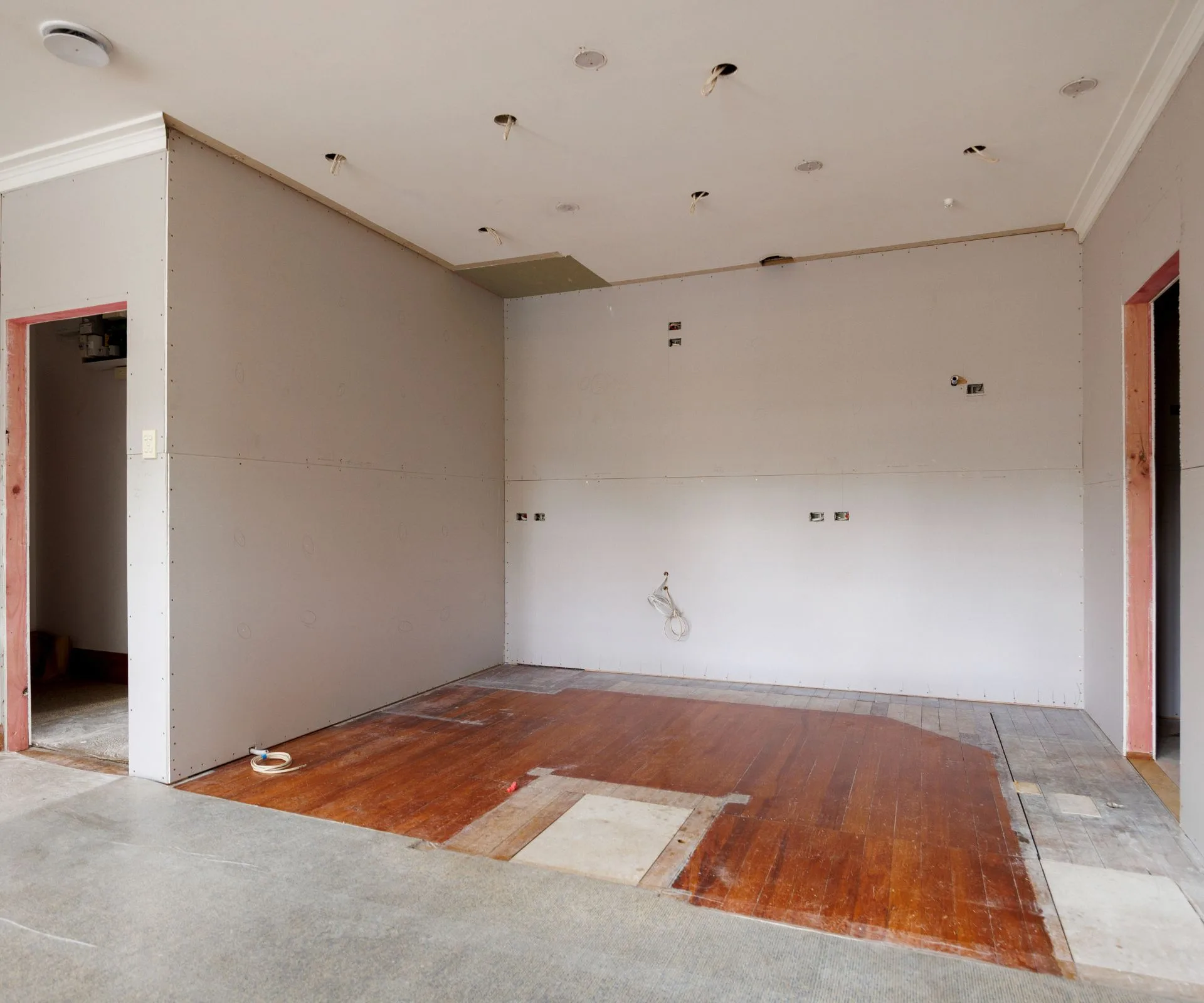 The existing kitchen was removed to make way for the new kitchen and scullery
