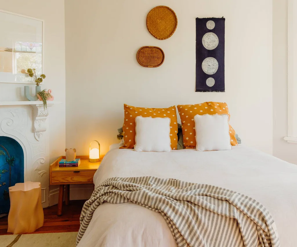 bedroom with orange decor