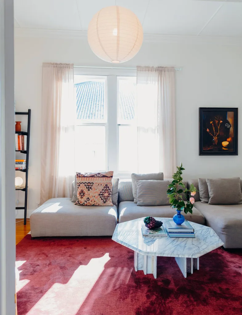 living room with marble coffee table