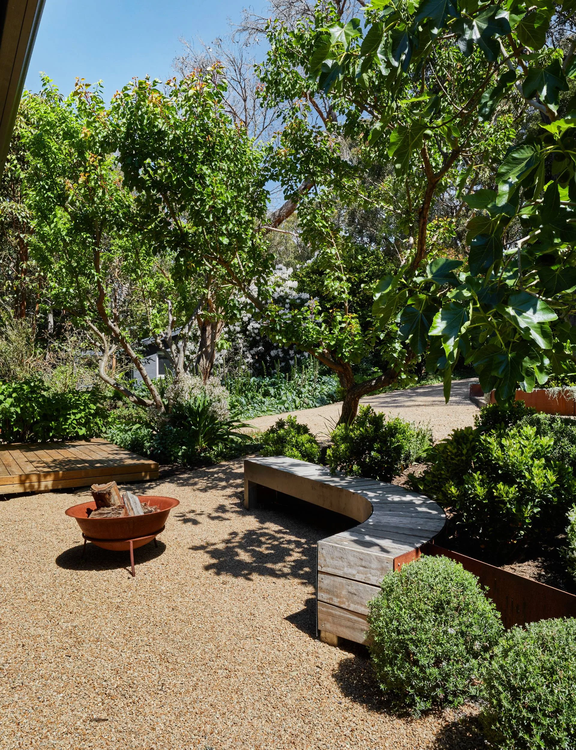 outside garden with fire pit