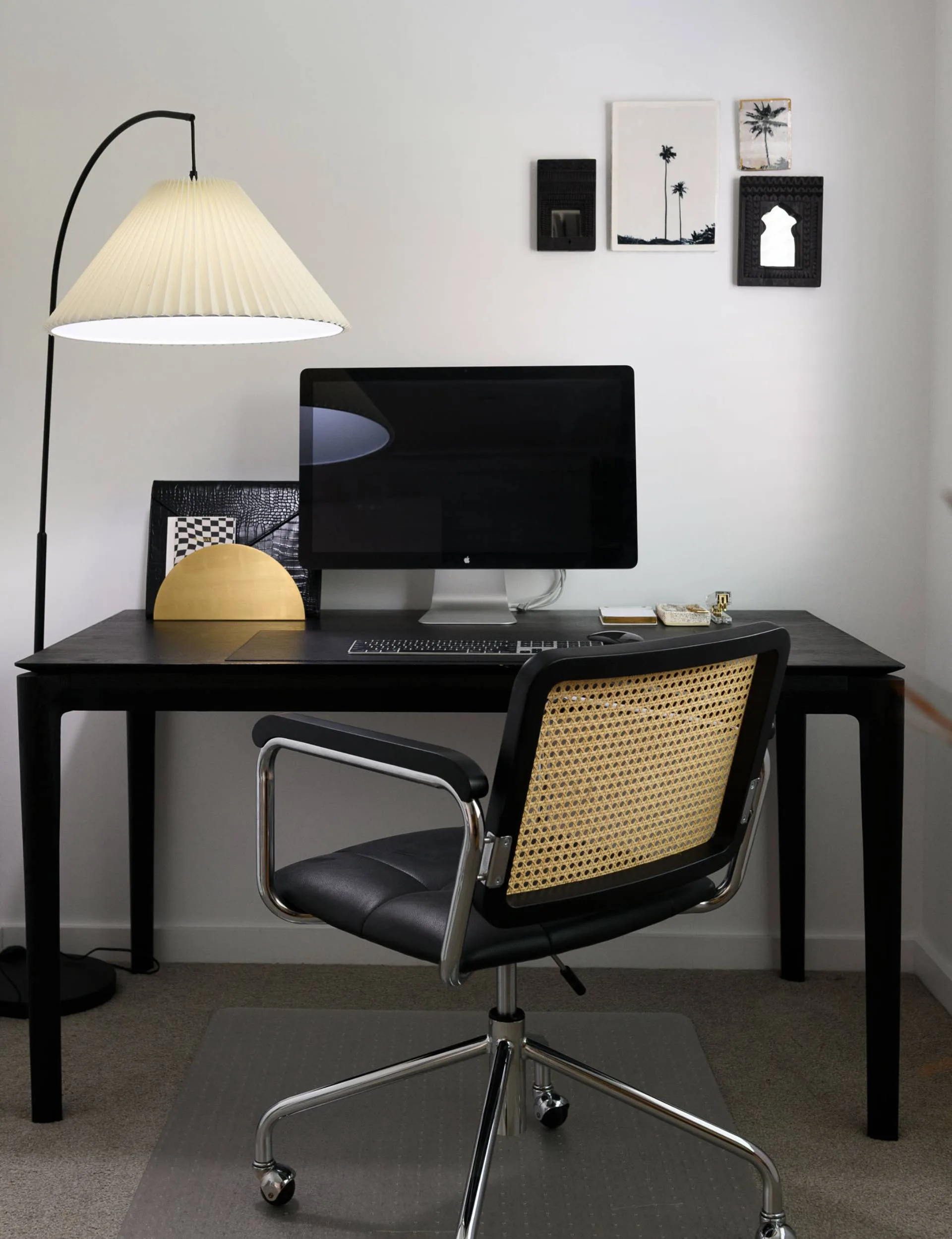 office desk with computer and lamp