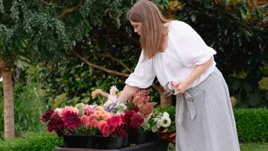 Madeleine Lambert with her dahlias