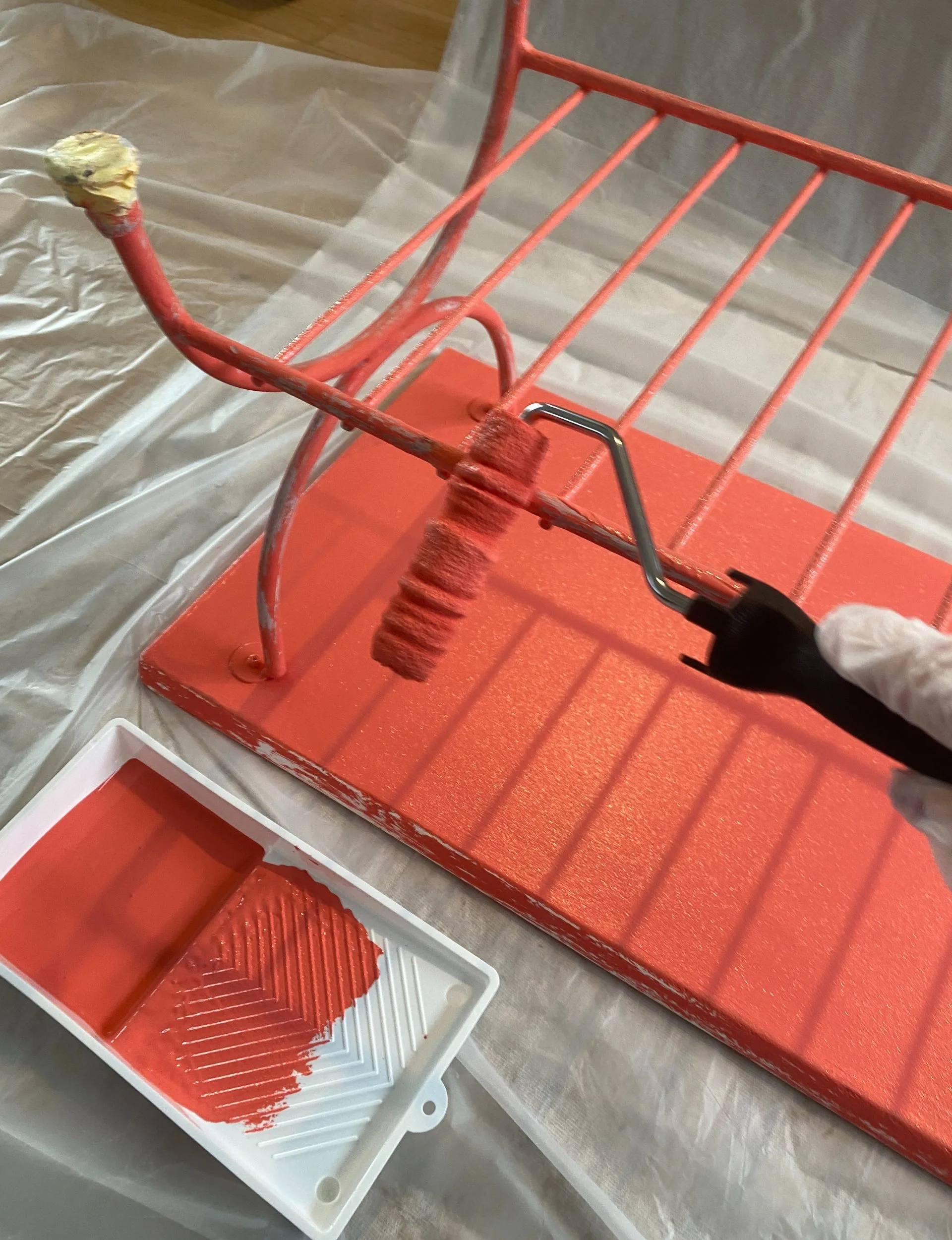 Third step, use a roller to get an even paint layer