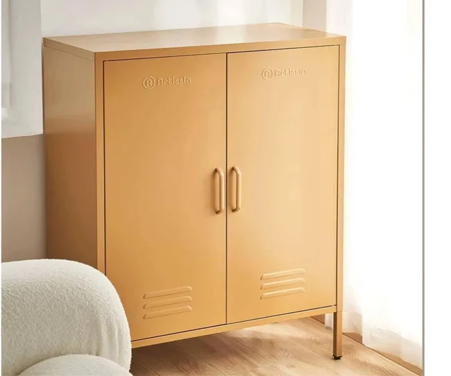 Mustard coloured storage locker cabinet