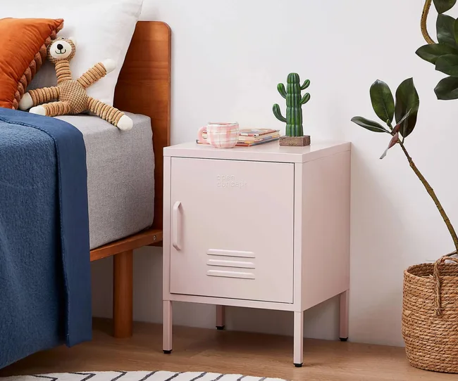 Pink bedside storage locker