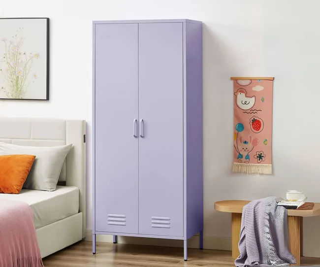 Lilac coloured storage locker wardrobe