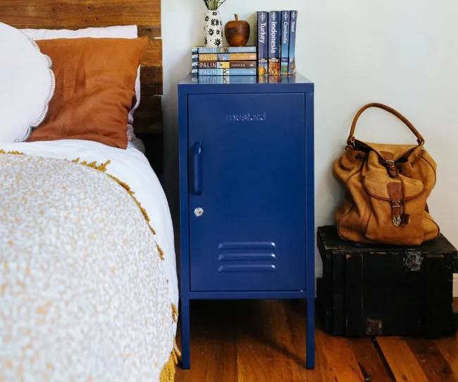 Blue bedside storage locker
