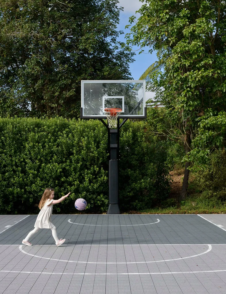 The basketball court was once a site with poor drainage.