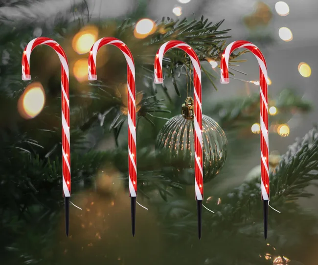4 Pack Solar Powered LED Light Up Candy Cane Stakes