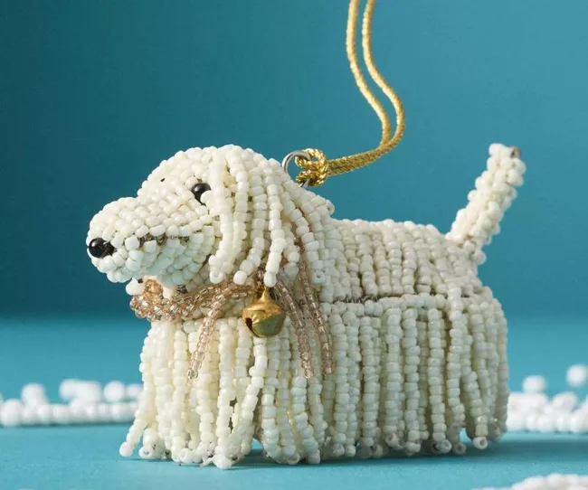 Beaded dog Christmas tree decoration