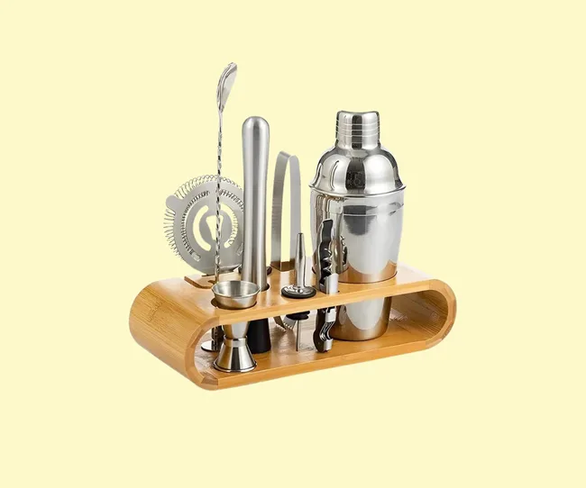 A cocktail set from Mighty Ape on a yellow background