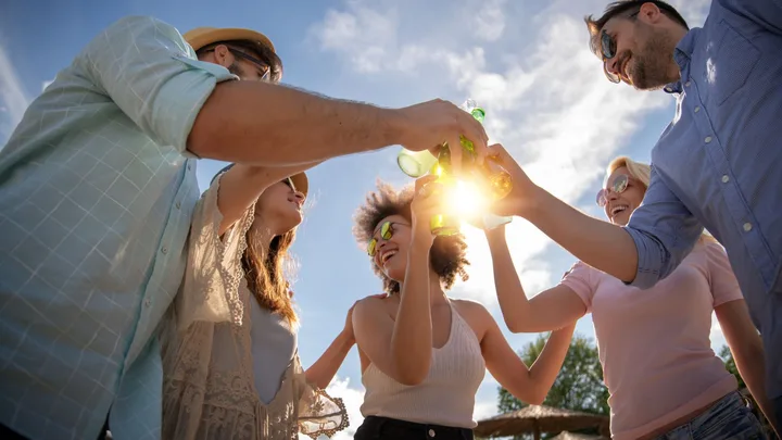 A crowd at a summer party
