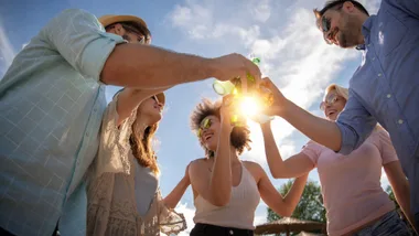 A crowd at a summer party