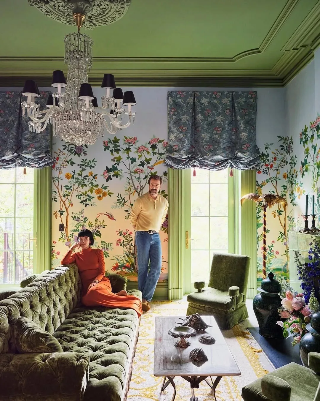 Lily Allen and David Harbour in the living room.