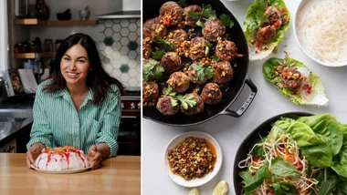 Nadia Lim and her dish Charred Meatballs with Peanut Chilli