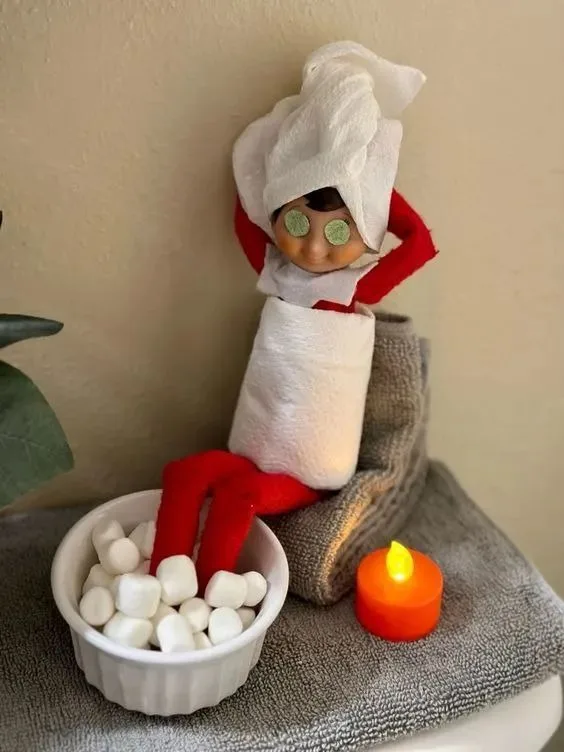 Elf on the Shelf having a spa day