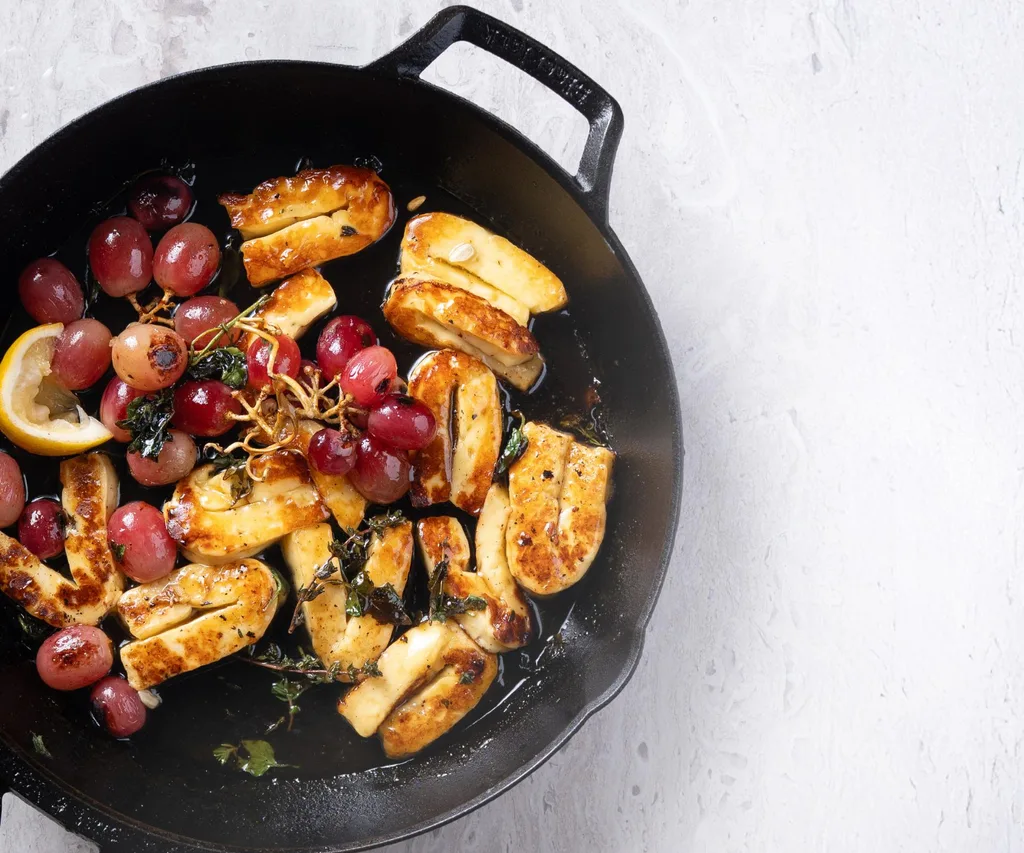Haloumi with warm honey & grapes