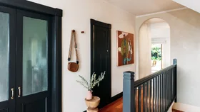 These bold statement doors are painted in Resene Double Foundry