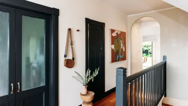 These bold statement doors are painted in Resene Double Foundry