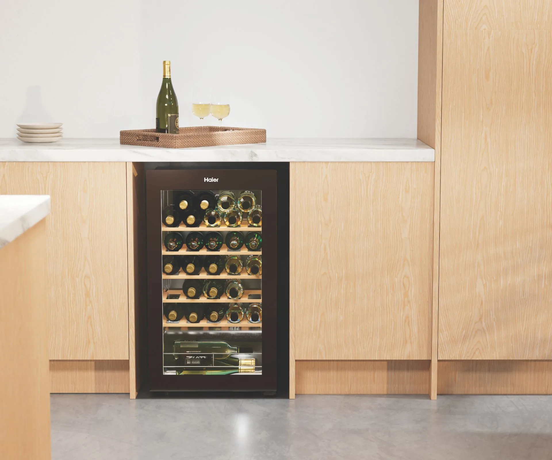 Haier wine fridge in a kitchen