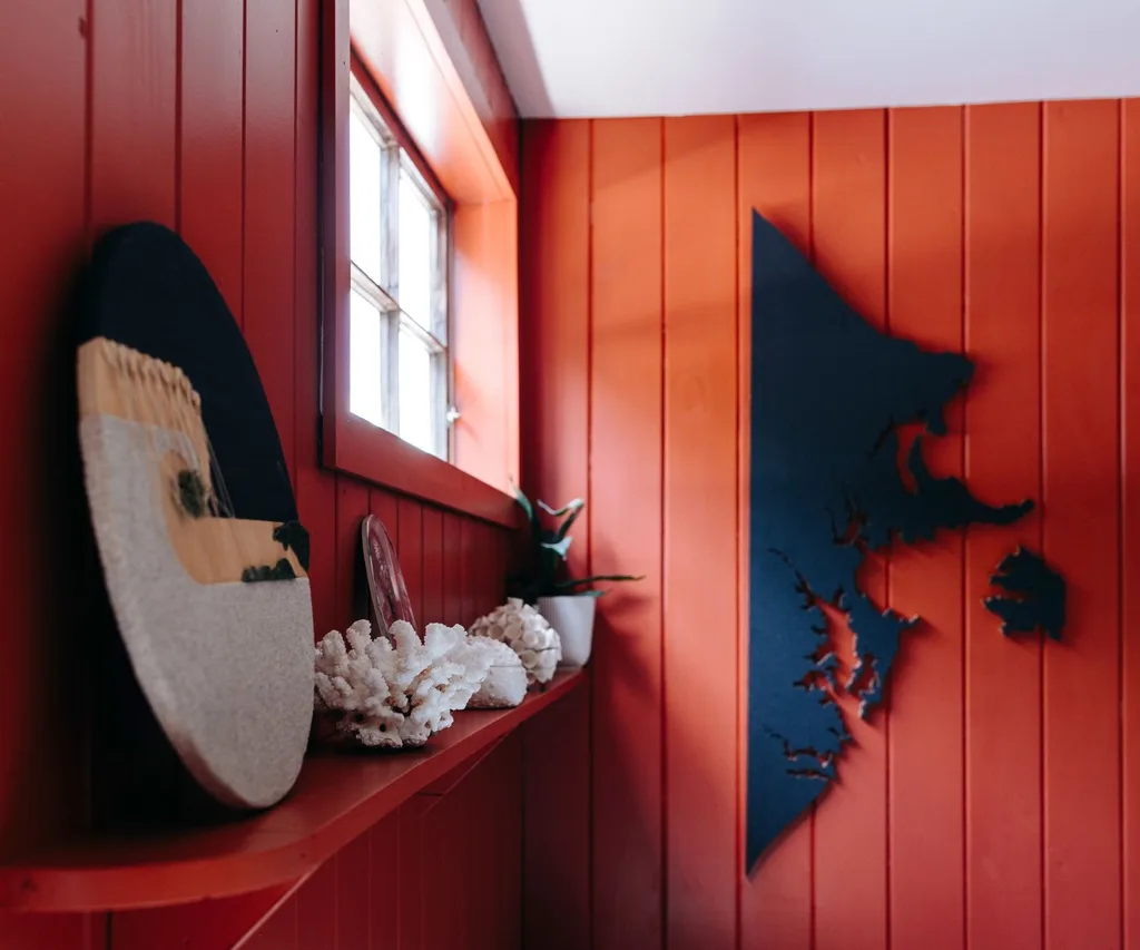 Bathroom wall is painted in Resene Prairie Sand a fun terracotta colour