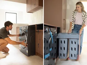 Art and Matilda in their laundry partway through their renovation
