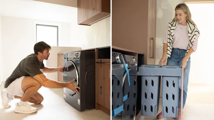 Art and Matilda in their laundry partway through their renovation