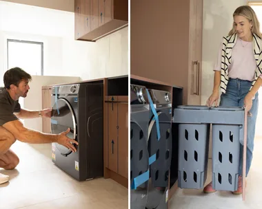 Art and Matilda in their laundry partway through their renovation